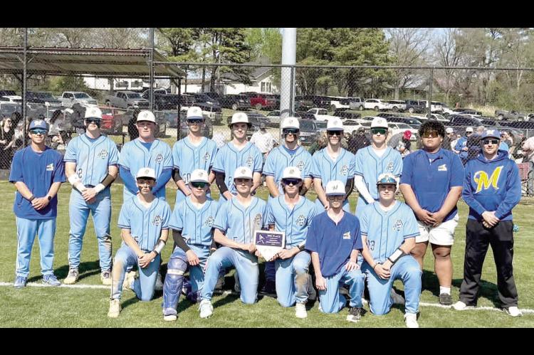 MOSS PIRATES BASEBALL TEAM WINS THIRD PLACE AT WELEETKA WOOD BAT CLASSIC— Back row: Head Coach Dax Carter, Jackson O'Kelley, Heston Nolen, Tredyn Armstrong, Garrett LaGrone, Landon Golden, Manning Rob - ertson, Lane Upchurch, Tyler Harjochee (manager), Assistant Coach Michael Freeman Front row: Levi Foster, Tate Keesee, Jett Rollins, Dillon Robinson, Brody Foster, Easton Smith