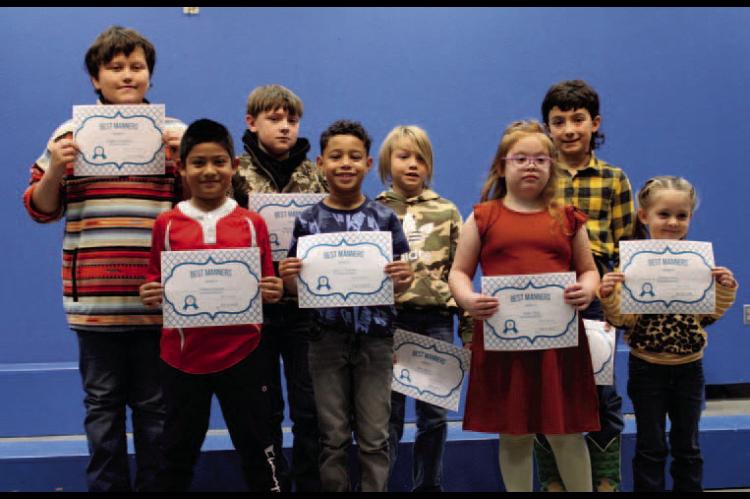 MOSS STUDENTS EARN AWARDS FOR BEST MANNERS - Kayden Armstrong, Joshue Gutierrez, Hunter Brown, Syncere Ramsey, Knox Harris, Aubri Flick, Sam Pipkin, and Roslynn Story