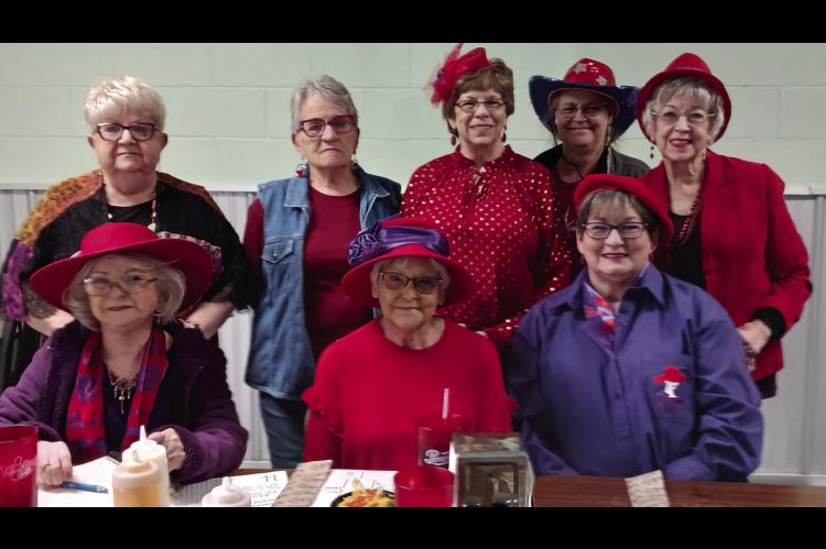 Eight lovely Red Hat Ladies met January 14 at the Boom-a-Rang for our monthly meeting and ready to eat! After paying our dues and tip monthly