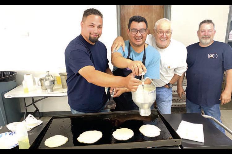 BATTER UP! The Kiwanis Cooks were all smiles as they served the community of Wetumka at this year’s pancake breakfast. Pictured above are: Landon Oliver, Eric Yahola, Emmett Leftwich, and Adam Anderson