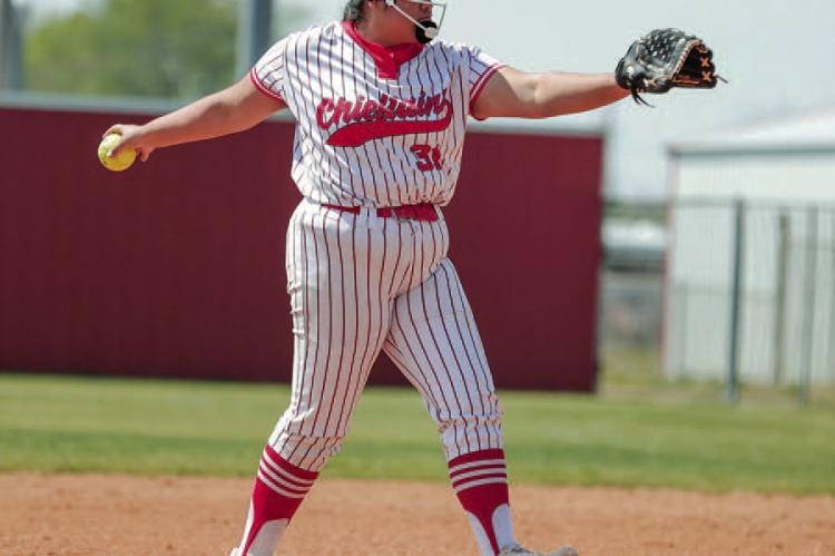 Senior #31 Evee Fish pitches Lady Chieftains to win during opening day of tournament