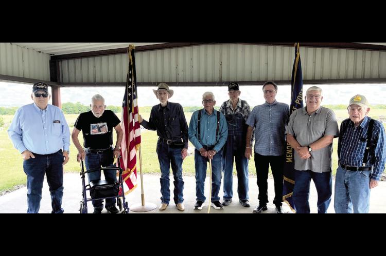 DUSTIN VETERANS WERE HONORED AT THE DUSTIN CEMETERY THIS MEMORIAL DAY... Pictured above are (LR): Jerry Darden, Joe Conger, John McHalffey, Charles Masengale, Raymond Summers, Joseph Hingle, Jim Findley, and Les Hunnicutt.