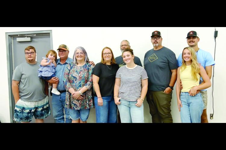 PETE DEAN FAMILY—(left to right) Jake Rutland, EmmaLynn Rutland, Randy and Paige Rutland, Erica, David (Tiger) and Jensen Dean, Britt Dean, Cade and Emma Dean.