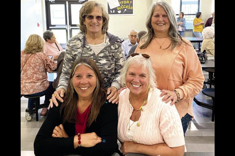 FRIENDS FOREVER... Back Row: Becky Robinson McWilliams, Jeanne Parks Vernon, Front Row: Kathy Wilson and Angie Workman.