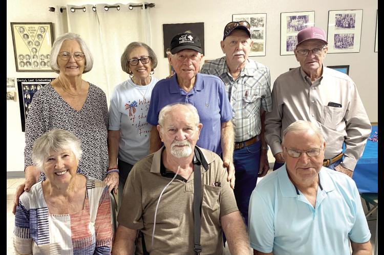 GERTY DAYS was held June 27 and several members from the class of 1965 were there for the reunion. Pictured are (left to right) Seated - Linda Meyer, Truman Doyle, Leon Snider. Standing - Phyllis McDougal, Sandra Wood, Randell Miller, Willard Little, Mickey Hightower. Everyone had a great time together!