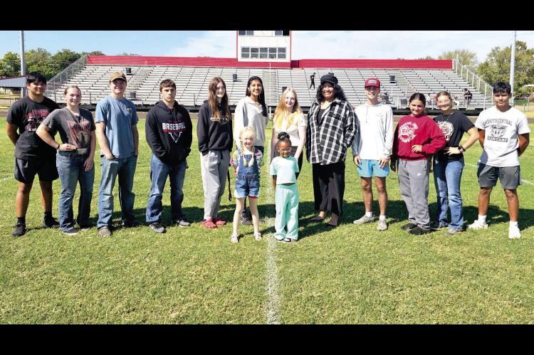 Left to right :Sophomore representatives: Dwayne Lowe, McKenzie Kyllonen. Senior candidates: Jackson Jones, Zane Jaggars , Kinlee Allen, Jaden Fish, Olivia Williamson, Evee Fish, Cason Crump, Not pictured: Jordan Hale. Junior representatives: Emily Anderson, Nick Taylor (not pictured). Freshman representatives: Raylen Blackshire, Levi Maas. Kindergarten attendants: Victoria Pack, Samiah Dyer, Christopher Lewis (not pictured). Photo Credit: Ashley Ray