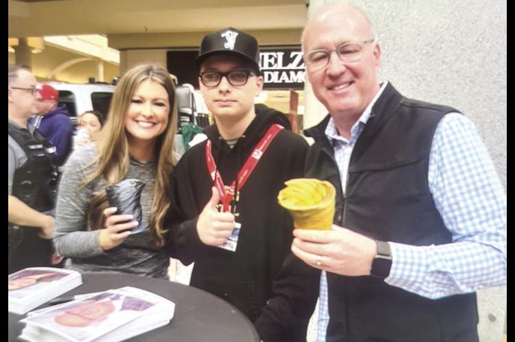 Tommy Hamilton is pictured above with members of the News 9 meteorological team, Chief Meteorologist David Payne and Meteorologist Lacy Swope.
