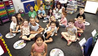 MEET MRS. LEE’S FIRST GRADE CLASS AT WETUMKA PUBLIC SCHOOLS! They are all excited to begin this school year. Pictured above are Alena Taylor, Nelly Robison, Jaliyah Obasi, Tate Glover, Ryker Puckett, Hattie Fixico, Baya Rhinehart, Hendrix Griffin, Madi Dilday, Trayden Goodwin, Coyote Yahola, Dexton Tucker, Lilith Simmons, Jere - miah Shivers, and Mrs. Jennifer Lee.