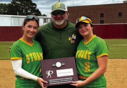 Two members of the Spring 2026, Stuart Lady Hornets softball team were selected as Slowpitch All-State Players. Seniors, Reagan Dominic and Kaci Justice, will represent Stuart at the All-State Game on June 13th at 1pm at Oklahoma Christian University. They are pictured with Stuart Coach, Jeff Parnell.
