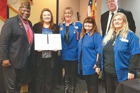 Ronna is pictured with National VFW Commander in Chief Doc Schmitz and Teresa Stevenson, State Scholarship Chairperson and other members of the VFW &amp; Auxiliary.
